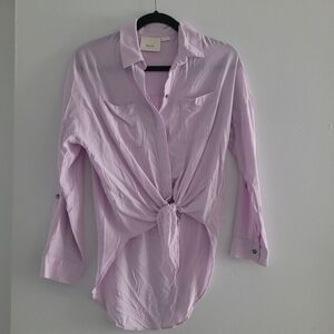 Maeve by Anthropology pink tie front button down shirt size XS